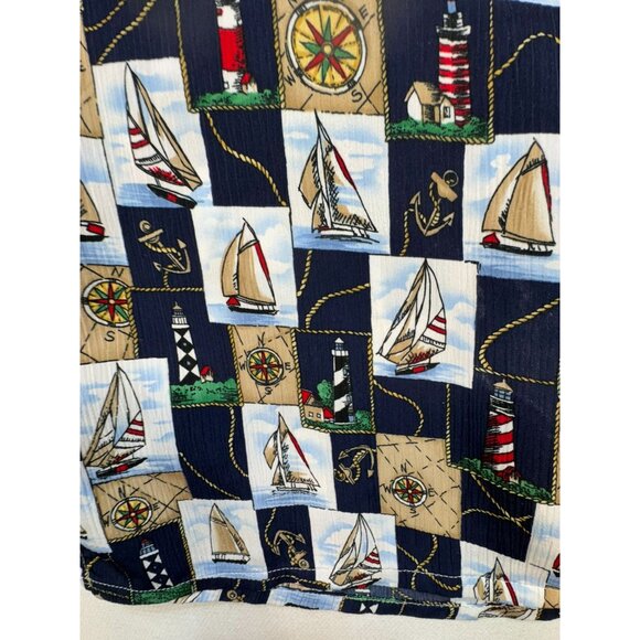 Vintage BonWorth Mens Nautical Print Short Sleeve Shirt M Navy Tan - Picture 9 of 12